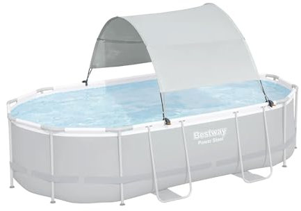 Bestway Flowclear Poolüberdachung für oberirdische Außenpools mit UPF 40 Plus Sonnenschutz, Grau