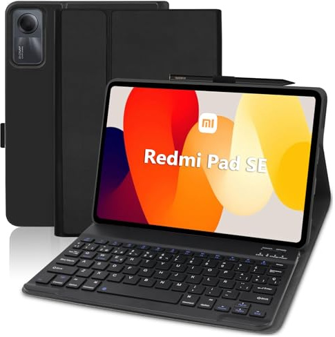 AGARELE Tastatur Hülle für Xiaomi Redmi Pad SE 11 2023,Schwarz | Hülle mit Tastatur (Deutsches QWERTZ),Soft Rückseite Gehäuse Schutzhülle mit Magnetisch Abnehmbare Tastatur für Redmi Pad SE