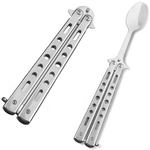 Utensili pieghevoli in acciaio inox a forma di farfalla, cucchiaio da campeggio pieghevole per cucina, barbecue, viaggi e attività all'aperto