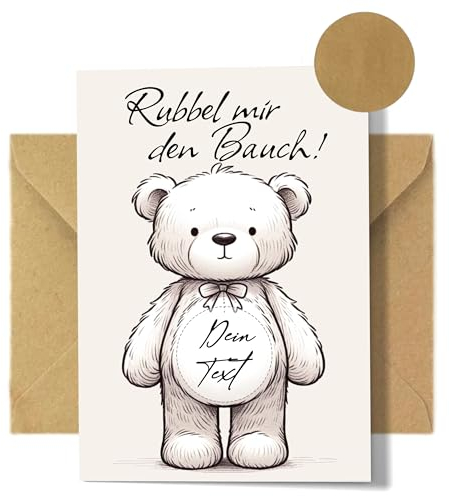 Rubbelkarte Bär zum selbst Beschreiben mit Kraftkarton Umschlag, goldenem Rubbelaufkleber für Gutschein, Überraschung, Schwangerschaft, persönliche Botschaft