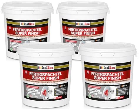 Isolbau Super Finish Spachtel 100 kg, Glättspachtel Fugenspachtel, Gebrauchsfertige Polymer-Gips Fertigspachtel Spachtelmasse für innen, Weiß Q1-Q13