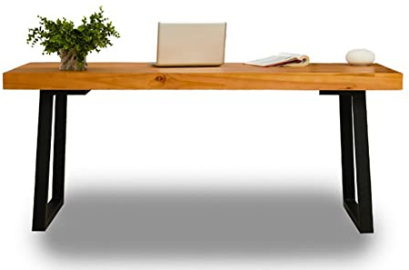 Computertisch mit Schmiedeeisenrahmen und Massivholz-Bürotisch, 5 cm dicke Schreibtischplatte, Computertisch, Konferenztisch, Tischlänge 120–220 cm, einfach zu montieren (einfarbig, 120 x 60 x 75 cm
