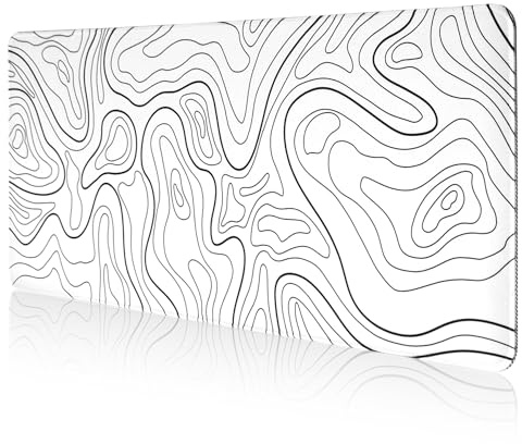 DAWNTREES XXL Mouse Mat, 1200 x 600 x 4 mm White Topographic Desk Mat | Extended gaming surface with stitched edges and non-slip rubber base