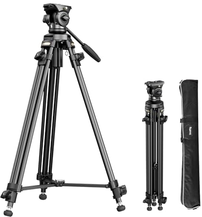 SMALLRIG Lightweight Video Tripod Kit with 360° Fluid Head, 62'' Aluminum Alloy Camera Tripod with QR Plate, Lift Rope, Load up to 5kg/ 11lbs for DSLR, Camcorder, Cameras, AD-50Lite - 4684