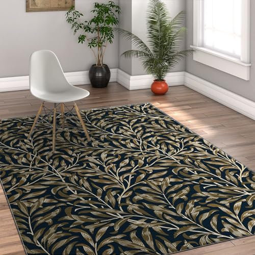 LANDERSION Vintage Plants Büroteppich 120x170cm - Klassische ästhetische Kunst Waschbarer Teppich Rustikaler Bauernhausteppich Leichter waschbarer schlafzimmerteppich mit niedrigem Flor