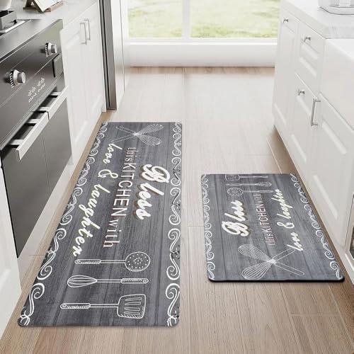 Hixingo Küche Teppich rutschfest Kieselgur Küchenläufer Schnelltrocknend Abwaschbar Küchenteppich Absorbierend Teppich Läufer Küchenmatte Schmutzfangmatte (Graue Küche,40x60+40x120cm)