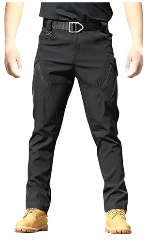 Cargohose für Herren, lockere Passform, Stretch-Arbeitshose, Cargo-Kampfhose, athletische Passform, Jogginghose, Trainingshose, leichte Wanderhose, gerade geschnittene Chinohose, Schwarz , 3XL