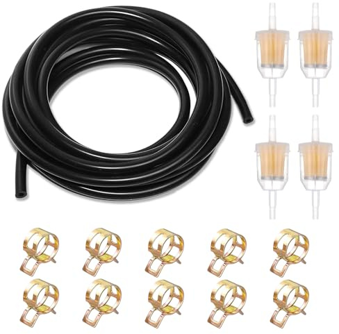 Bensinslang 5 mm, 5 meter bränsletyp: set med 4 bensinfilter och 10 slangklämmor, bränsleledning, dieselslang för liten motorcykel, bil, skoter