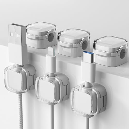 Yibarler Fermacavi Adesivi, Cable Management, 6 Pezzi Clip per Cavi, Fermacavi Scrivania, Organizer Cavi, Portacavo Magnetico per Cavi per TV PC Casa Ufficio