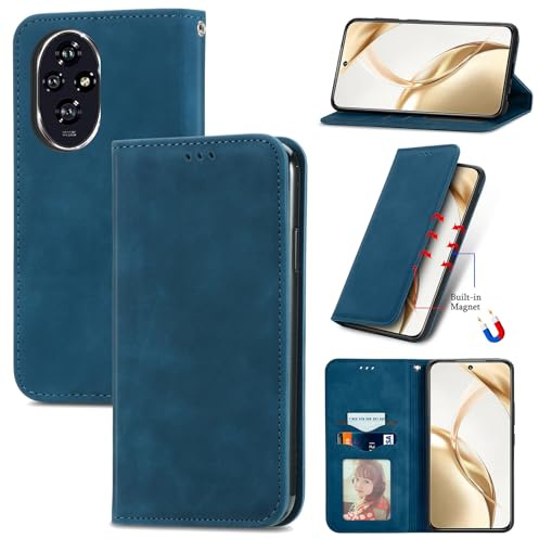 Cracedily Funda para Honor 200 Case, Carcasa Protectora Antigolpes Case, Soporte Plegable, Ranura para Tarjeta, Cover Cuero PU Carcasa Honor 200, Azul-Verde
