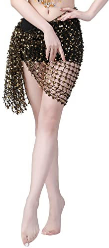 Sexy Bauchtanz Rock Damen Kurz,Pailletten Rock Sparkle Damen Schwarz,Silber Tassel Bauchtanz Rock Meerjungfrau Hüfttuch Tanz Hip Belt Latin Dance Hula Hip Schal Wrap Minirock Karneval Kostüm Frauen