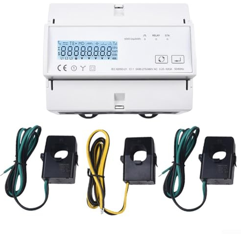 Zilimontt Compteur d'énergie bidirectionnel Wi-Fi triphasé KWh, compteur électrique numérique, moniteur d'énergie de réseau sans fil, montage sur rail DIN (80 A)