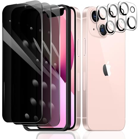 Fylnatc 3 Stück Sichtschutz Schutzfolie für iPhone 13 [6,1 Zoll]+ 3 Stück Kameraschutz mit einfachem Befestigungswerkzeug, Anti-Spy Panzer Schutz Glas, Anti-Spionage Panzerfolie, gehärtetem Glas