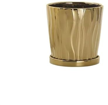 GLigeT Pflanzkübel Pflanzgefäß, schlicht, kreativ, vergoldete Keramik, mit Tablett, groß, extra groß, for Zuhause und Büro Übertopf(Gold,Groß)