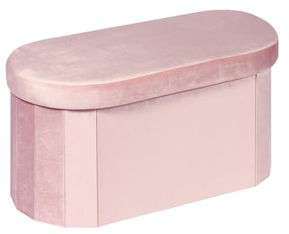 Bonlife sittbänk med förvaringsutrymme, hopfällbar sittkista, förvaringslåda, fotbänk, oval, för hall, vardagsrum och sovrum, rosa, 76 x 38 x 38 cm