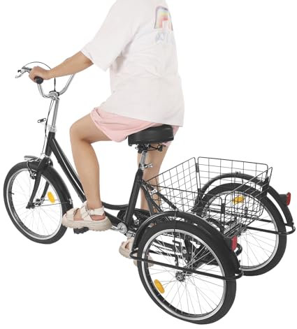 HuKaiL 20 Zoll Faltbar Dreirad für Erwachsene,EIN-Gang Klappbar Dreiräder mit Einkaufskorb, Höhenverstellbares Dreirädriges für Erwachsene und Senioren zur Freizeitgestaltung, Schwarz