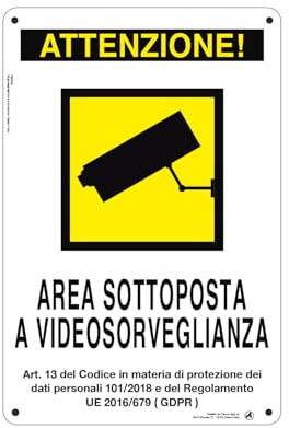 Cartello Segnaletico Att. Area videosorvegliata Alluminio Premium 20x30 cm – Made in Italy, Resistente Esterno, Stampa HD, Installazione Facile, Conforme Normative