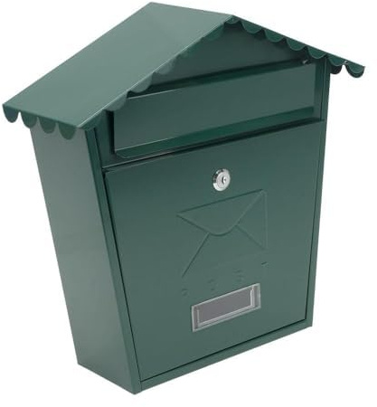 VoltShine Cassetta delle lettere in acciaio zincato verde, 37 x 36 x 13,5 cm, con tetto antipioggia e serratura cilindrica per maggiore sicurezza. *