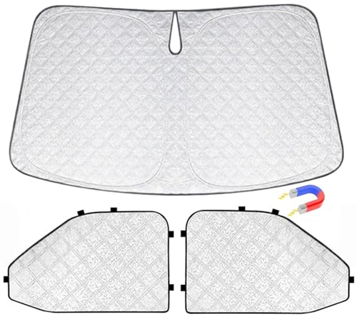 FINEVERNEK Sonnenschutz Frontscheibe für VW T5 T6, 3 Stücke Windschutzscheibe Sonnenschutz, Thermomatte Fahrerhaus, Auto Sonnenblende Frontscheibenabdeckung, UV-Schutz, Hitzebeständig Faltbare