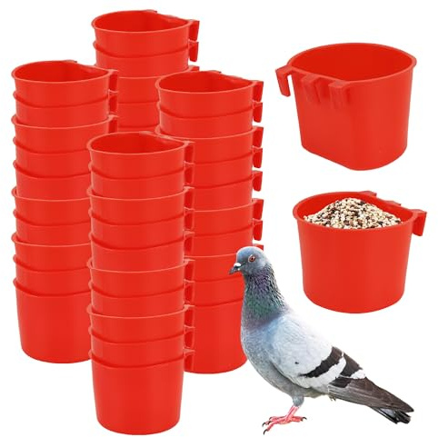 40 Pcs Chicken Water Feeder Cup 8 oz Large Watering Cup, Red | Hanging Food Water Bowls for Chickens, Pigeons, Parrots, Rabbits and Small Pets, Easy to Fill and Clean