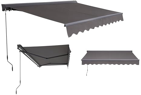 Canopée Store Banne Manuel Semi Coffre Gris 3 x 2.5m – Store Rétractable pour Terrasse, Balcon et Jardin – Manivelle à Gauche – Aluminium et Polyester 280 g/m²