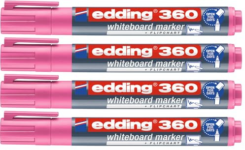 edding 360 Whiteboardmarker - bunte Farben - 4 Whiteboard Stifte - Rundspitze 1,5-3 mm - Boardmarker abwischbar (pink, 4er Set)