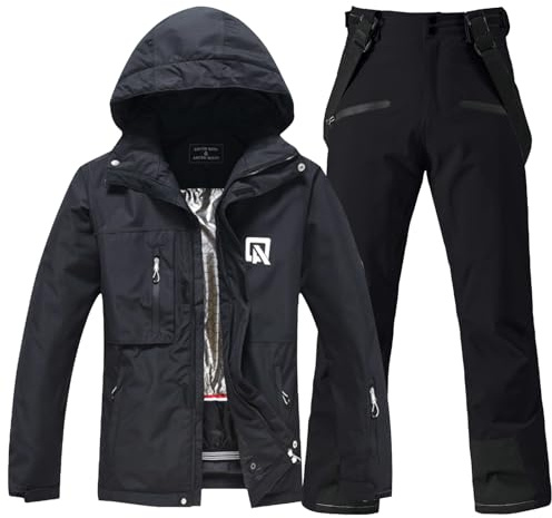 HOUZONIY Tuta da neve da donna, set di giacca da sci e pantaloni da sci, tuta da neve impermeabile calda con cappuccio rimovibile per sciare e fare snowboard, L