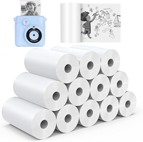 12 rollos de papel de impresión instantánea para cámara infantil, papel fotográfico de cámara, papel de impresión térmica HD sin núcleo, sin BPA