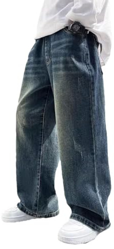 Thermojeans für Jungen Kinder Fleece Gefüttert Straight Fit Jeans Winter Thermo Casual Warm Jeanshose Streetwear Denimhose mit Elastischem Bund und Taschen