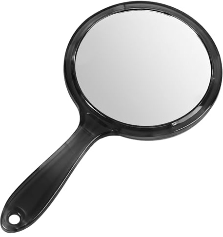 Fantasyon Handspiegel mit Griff, Doppelseitiger Handspiegel 1X/3X Vergrößerung Spiegel Kosmetikspiegel Schminkspiegel Mehrzweck Spiegel Runde Form für Damen Tägliche Make-up (Schwarz)