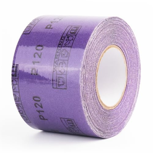 FASTPLUS Papier de Verre Autocollant Céramique Grain 40, 70 mm x 9.14 m | Rouleau Autocollant pour Ponçage à Sec ou Humide, Idéal Sur Bois, Métal, Carrosserie et Surfaces Peintes