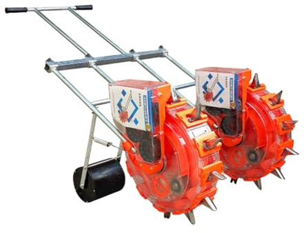 Seminatrice manuale, seminatrice a spinta per giardino con 8 dischi per semi, carrello a rullo per giardino e spandiconcime, ideale per la semina di arachidi, mais, soia e fave.(8-Nozzle)