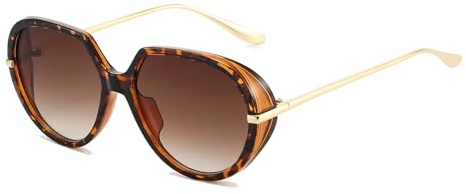LJCZKA Retro pilotsolglasögon för kvinnor män vintage runda solglasögon stora 70-tals mode pilotglasögon med UV400 skydd, Leopard Gradient brun