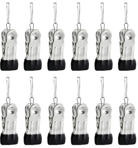 12 pinzas antiadherentes de acero inoxidable con hebilla para ropa, fotos y sellado de bolsas de comida (negras)
