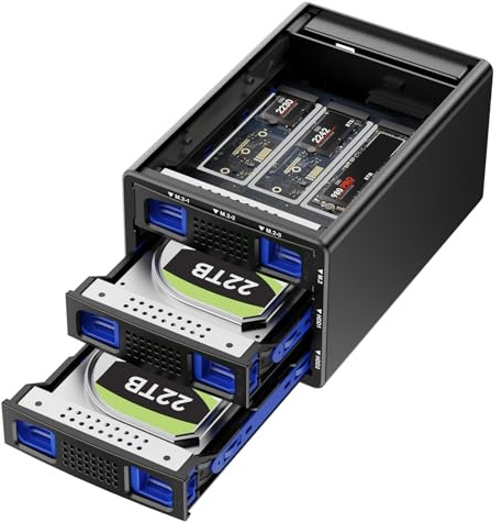CENMATE Hybrid SATA 3,5/2,5 HDD/SSD + M.2 NVMe med fläkt, USB3.2 Gen2 10 Gbps hårddiskhölje, kompatibelt med M.2 M/B+M Key 2230/42/60/80/110 SSD, kompatibel med M.2 M/B+M Key 2230/42/60/80/110 SSD