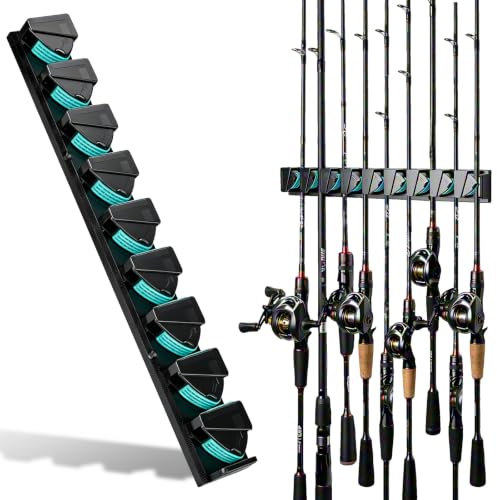pullther Vertikaler Angelrutenhalter Wandmontage bis zu 9 Ruten Angeln | Rutenhalter mit UV-Gummiauflagen für Garage und Wand, für die meisten Ruten mit einem Durchmesser von 2,5-20 MM