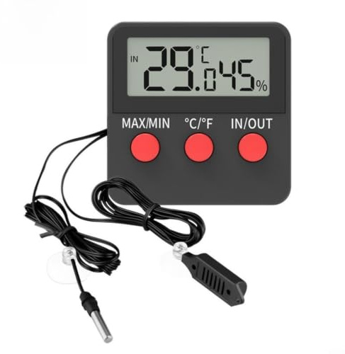 Termometro igrometro digitale con sonda per incubatrice di uova per habitat di rettili, display LCD, misuratore di umidità da -50 a 70 C, doppia ventosa sensore per montaggio a parete DTH-74