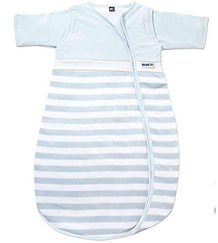 Gesslein Bubou Sensitiv Temperaturregulierender Ganzjahreschlafsack/Schlafsack für Babys/Kinder, Größe 110, hellblau gestreift