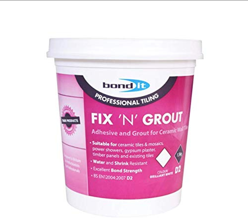 2 x Bond It 1.5kg Fix N Grout Tile Adhesive Internal Use Ideal for Showers and Wet Rooms D2