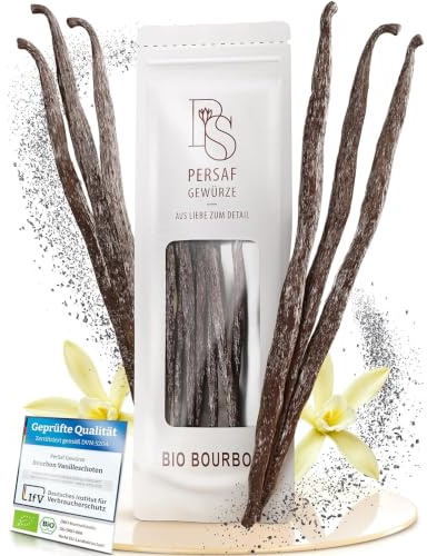 15 BIO Bourbon Vanilleschoten von PerSaf I in Premium-Qualität I Länge 15-18 cm I Frisch aus Madagaskar I Die Vanille der Gourmetköche I Ausschließlich natürlich veredelt (DE-ÖKO-006)