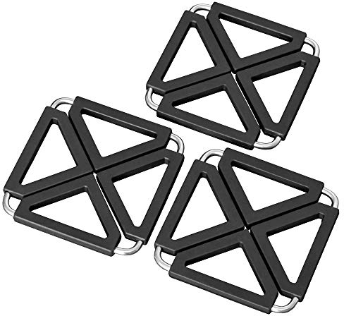 Oishii Heat Master+ Topfuntersetzer aus Silikon, erweiterbar, quadratisch, Schwarz, 3 Stück