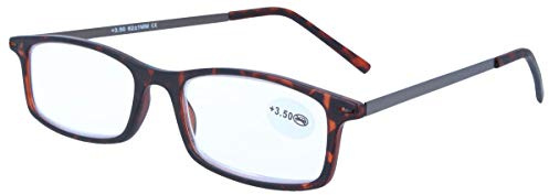 schmale flache Kunststoff - Lesebrille /-hilfe mit Etui havanna - braun + 3,00