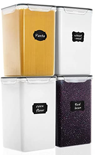 M MCIRCO Extra Large 7qt / 6.5L/220oz Tall Food Storage Containers, WIDE & DEEP, 4-Piece Plastic Airtight Kitchen Pantry Storage Containers for Flour, Sugar, with 4 Measuring Cups,20 Labels