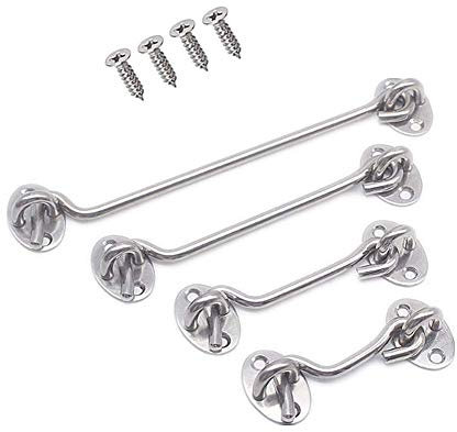 Molinter Storm Hook Sliding Door Lock Barn Door Cabin Hook Stainless Steel Eyelet Lock with Screws for Doors Garage Door Window Bathroom Bedroom (Length: 200 mm, Silver)