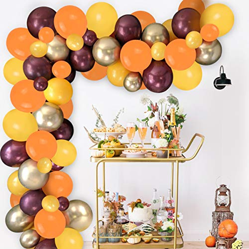 100 Herbst Themen Ballon Garland Arch Kit - Burgunder Orange Golden Latex Luftballons mit Ballon für Thanksgiving Day Babyparty Hochzeit Geburtstagsfeier Dekorationen