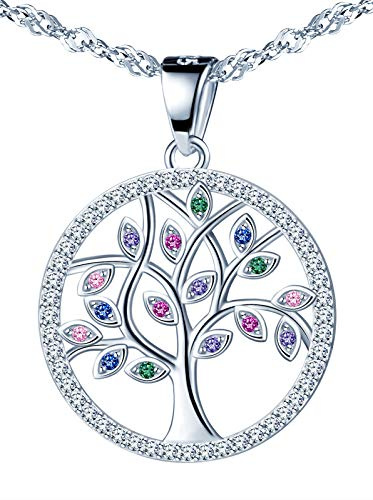 Unendlich U- Colgante de árbol de la vida S927 Plata de ley Circón Collar de mujer Hueco en forma de árbol con incrustaciones Ligero de lujo multicolor Circón