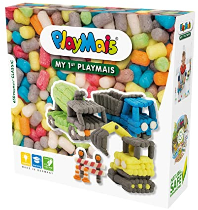 Playmais BASIC My 1st Construction Site Bastelset für Kinder ab 3 Jahren I Motorik-Spielzeug mit 650 Stück, Zubehör & Anleitung I Natürliches Spielzeug I Fördert Kreativität & Feinmotorik