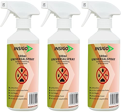 NEU Biozidfreie Insekten Abwehr 3x500ml – Spray für Insekten & Ungeziefer Bekämpfung - Sofortwirkung – Insektenspray & Mittel für Ungeziefer – Geruchsarm & Fleckenfrei – Insektenabwehr INSIGO