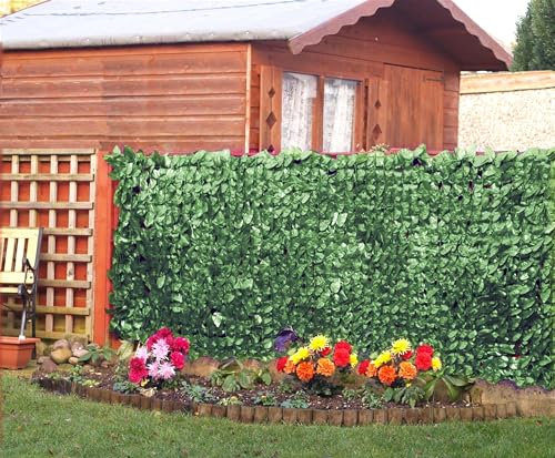 SASONS ® Quality Artificial Ivy Leaf Hedge Garden Privacy Screen PVC Roll UV Resistance Green Maple Screening Panels Indoor/Outdoor Décor (Dark Green- 1x3m) 100cm X 300cm