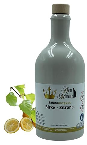 Dufte Momente | Saunaduft Birke-Zitrone - 500ml in weißer Steinzeugflasche mit Korkmündung | naturreine und natürliche ätherische Öle | vegan und ohne Tierversuche
